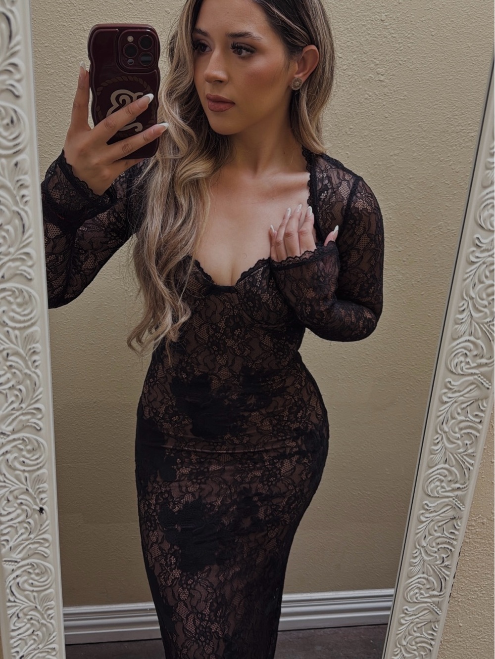 House of CB Black Lace Long Sleeve Dress
